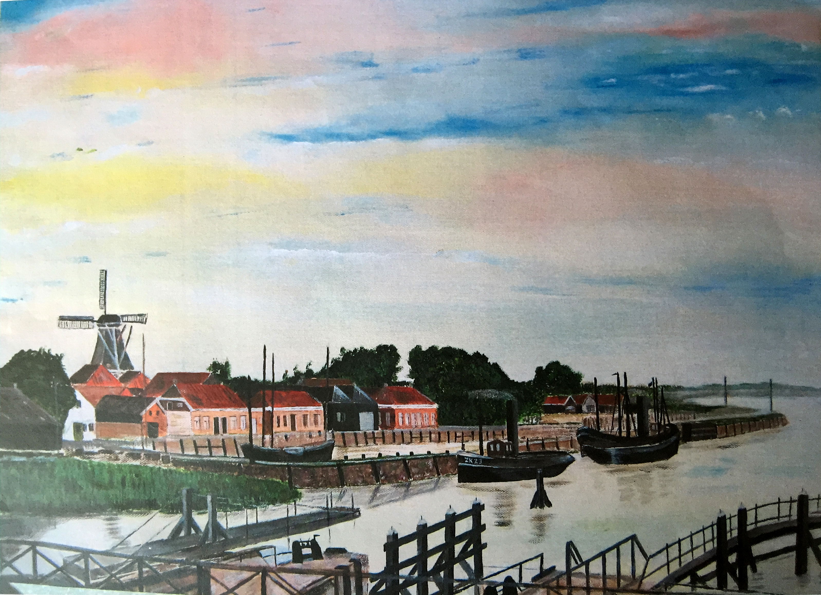Schilderij Jan Egberts - Haven Zoutkamp rond 1900
